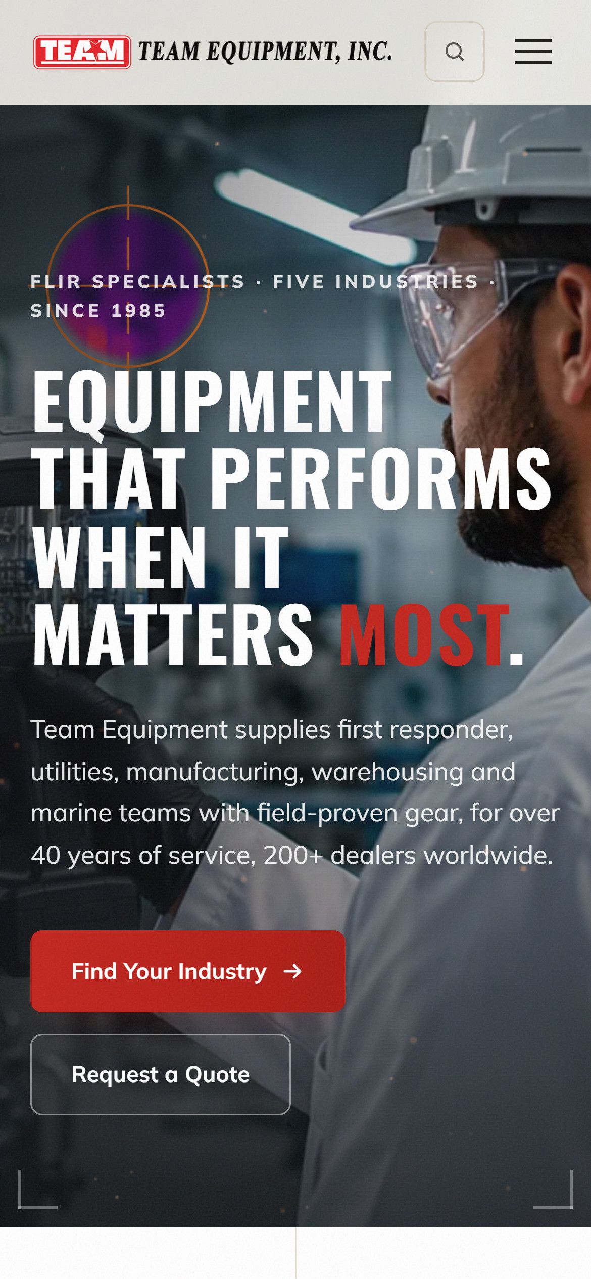 Team Equipment home page on a phone.